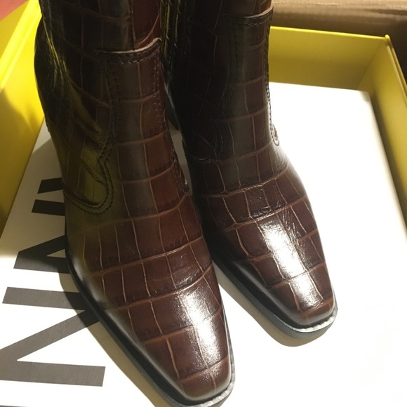 Ganni Croc-effect leather ankle boots - Picture 3 of 5